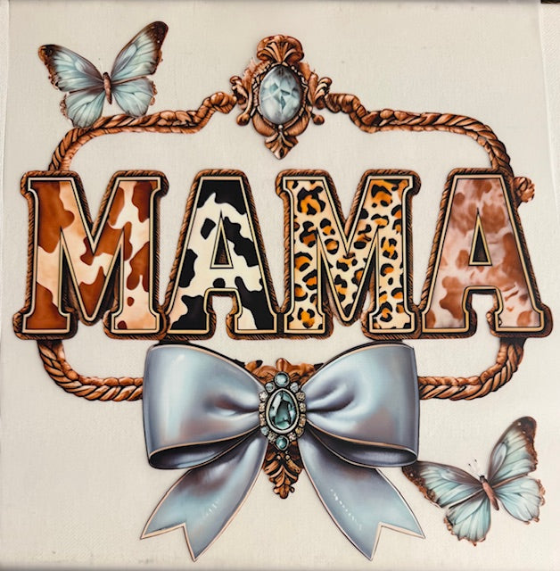 Mama w/ blue bow, Cow print/cheetah