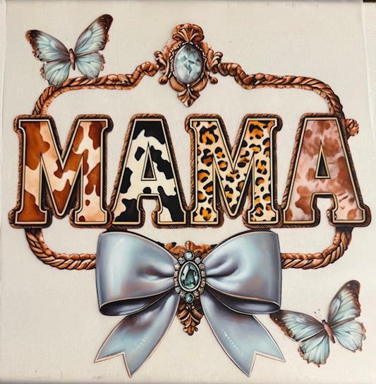 Mama w/ blue bow, Cow print/cheetah