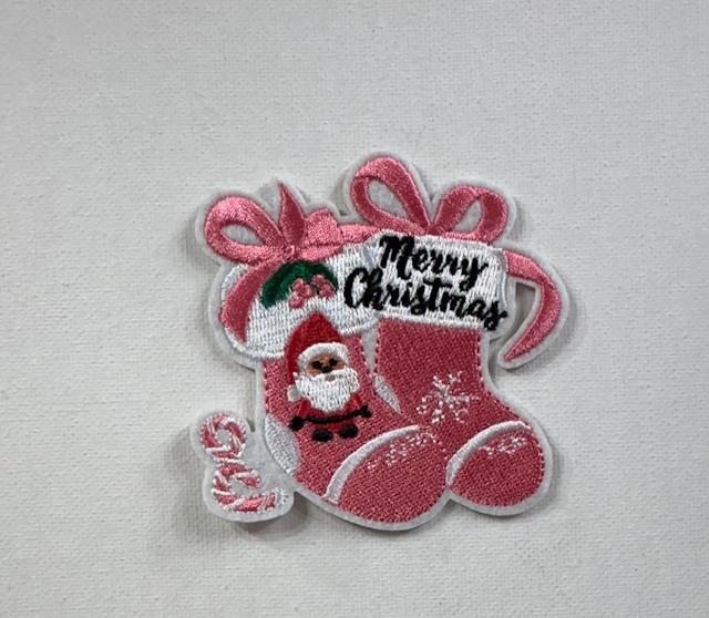 Merry Christmas pink stockings patch