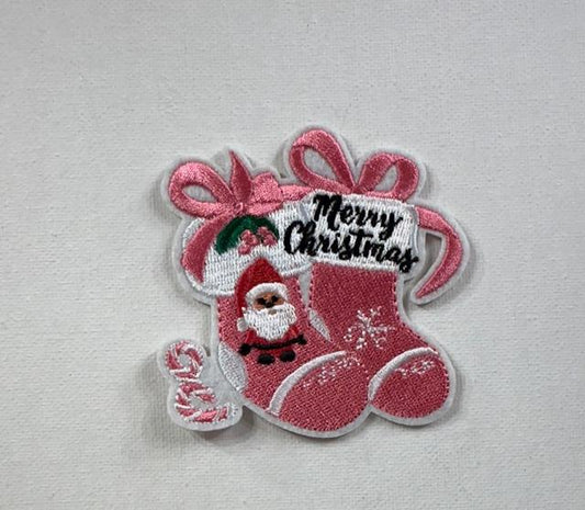 Merry Christmas pink stockings patch