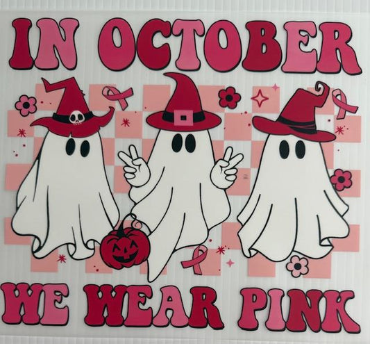 In Otober we wear pink - 3 ghost wearing pink hats