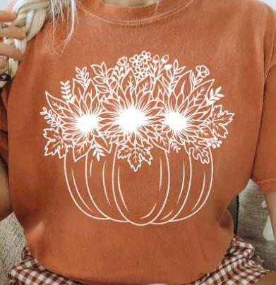 Pumpkin w/ white flowers - white print