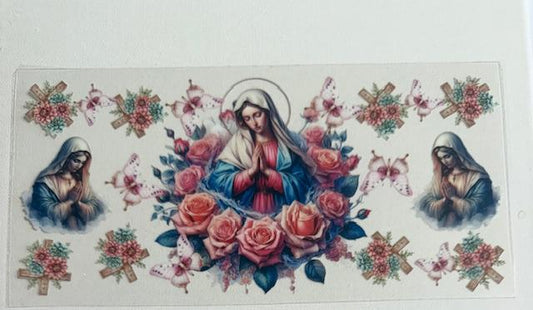 Virgen - pink roses/crosses