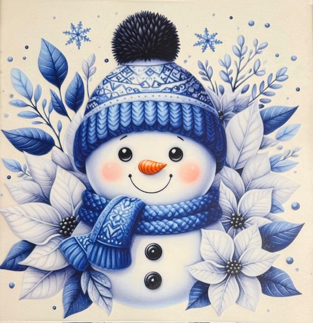 Snowman wearing blue