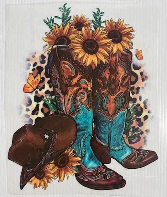 Western Boots, hat & sunflowers