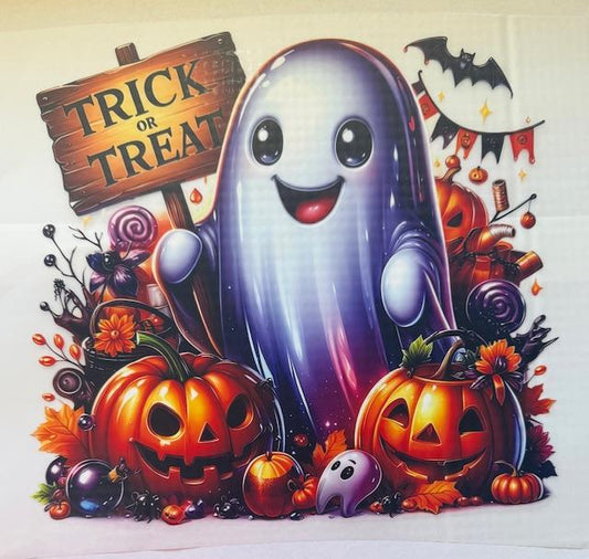 Trick or Treat - big ghost and small pumpkins