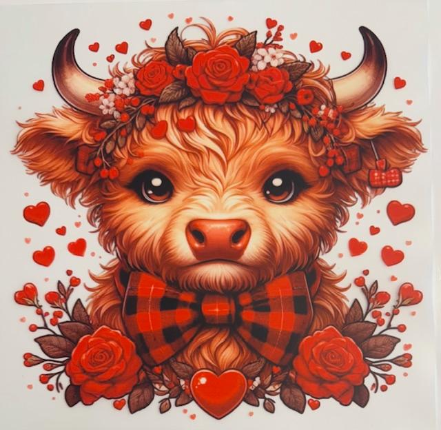 Valentines Cow-red roses, heart
