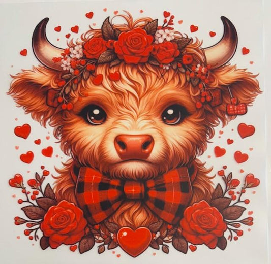 Valentines Cow-red roses, heart