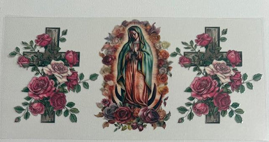 Virgen de Guadalupe - pink roses-2 crosses