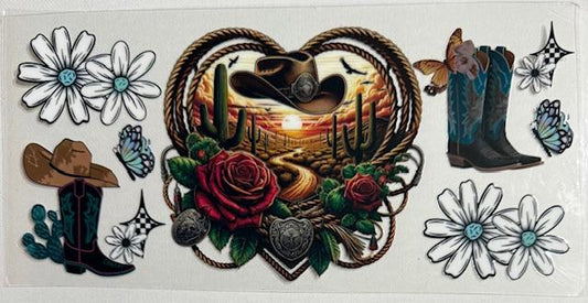Western heart w/ hat boots, white flowers