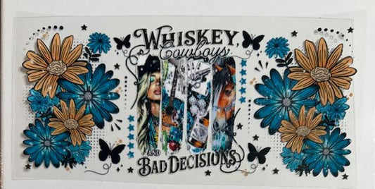 Whiskey, Cowboys, Bad Decisions-blue flowers